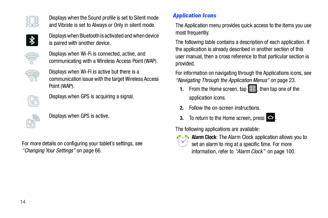 Samsung SGH-I987ZKAATT, i987 user manual Application Icons, Alarm Clock The Alarm Clock application allows you to 