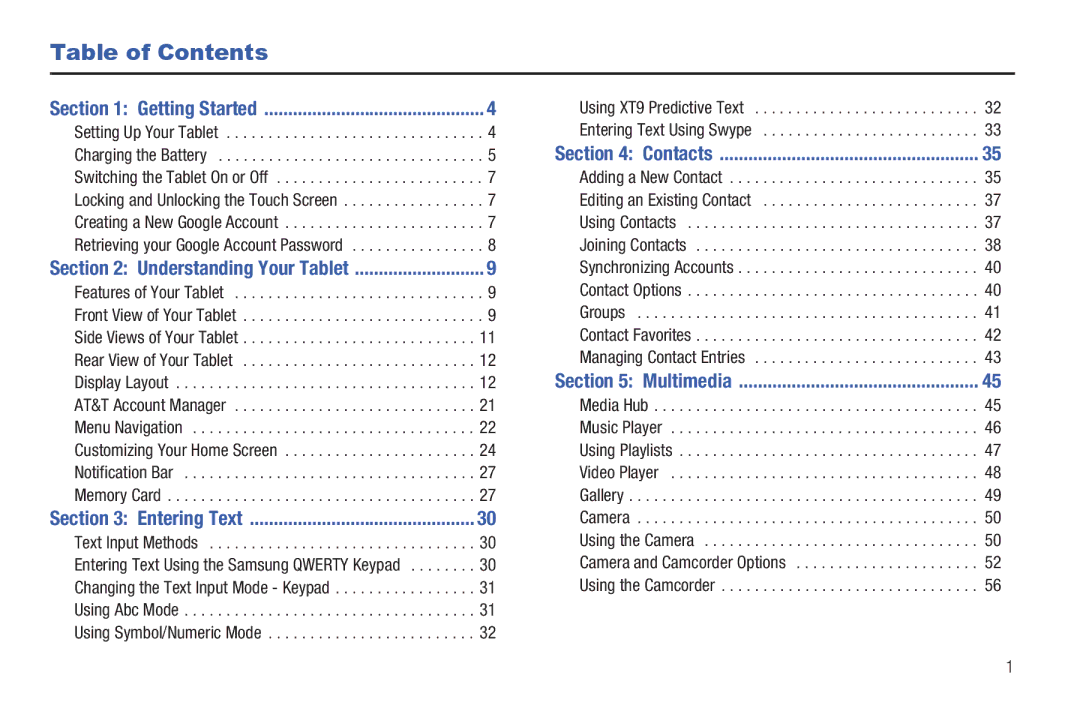 Samsung i987, SGH-I987ZKAATT user manual Table of Contents 