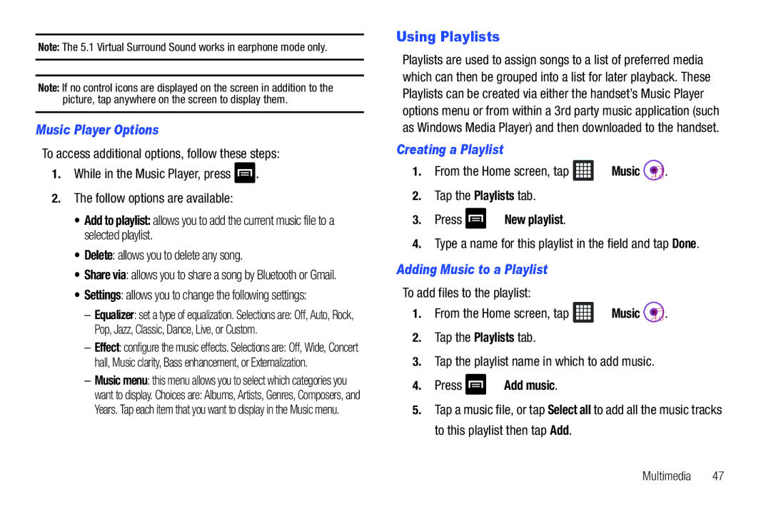 Samsung i987, SGH-I987ZKAATT Using Playlists, Music Player Options, Creating a Playlist, Adding Music to a Playlist 