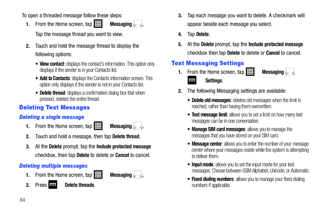 Samsung SGH-I987ZKAATT, i987 user manual Deleting Text Messages, Text Messaging Settings, Deleting a single message 