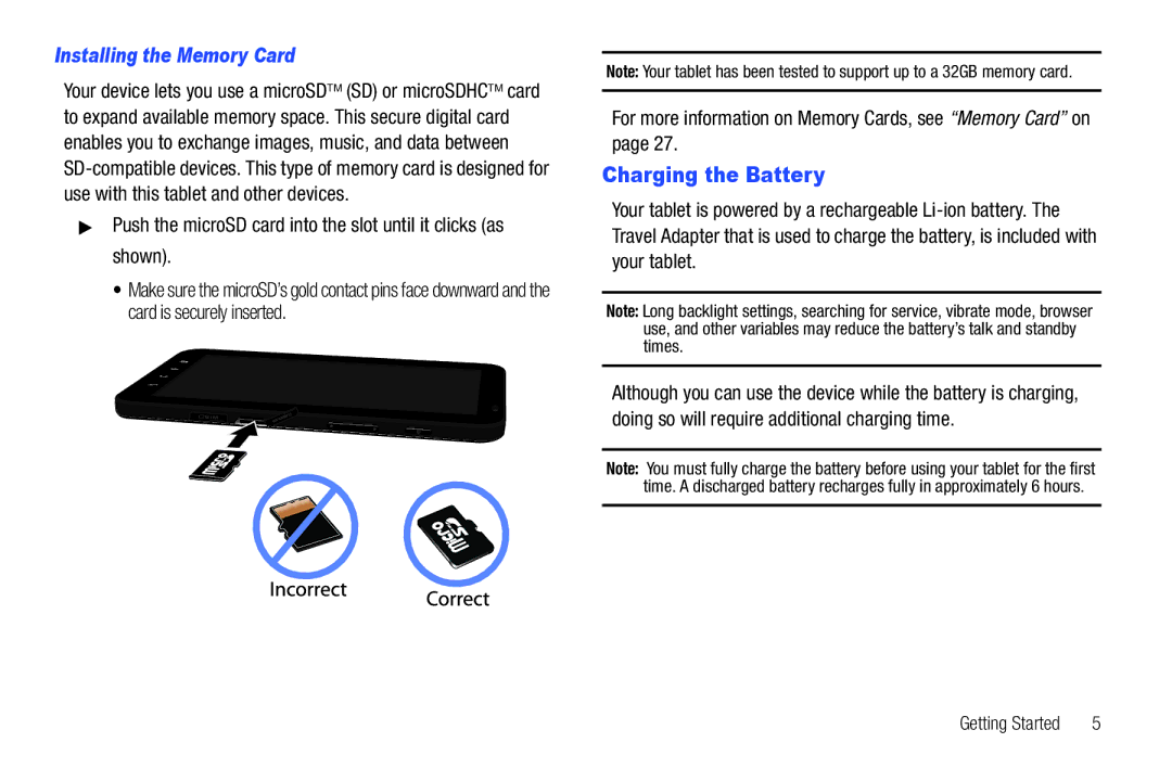 Samsung i987 Charging the Battery, Installing the Memory Card, For more information on Memory Cards, see Memory Card on 