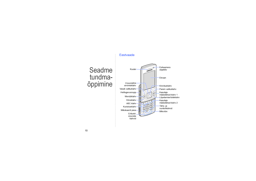 Samsung SGH-L870TSASEB manual Seadme tundma- õppimine, Eestvaade 