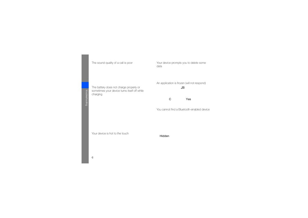 Samsung SGH-L870TSATIM, SGH-L870TSASWC, SGH-L870TSAMOT, SGH-L870TSADBT, SGH-L870TSADTM, SGH-L870MKATIM manual Troubleshooting 