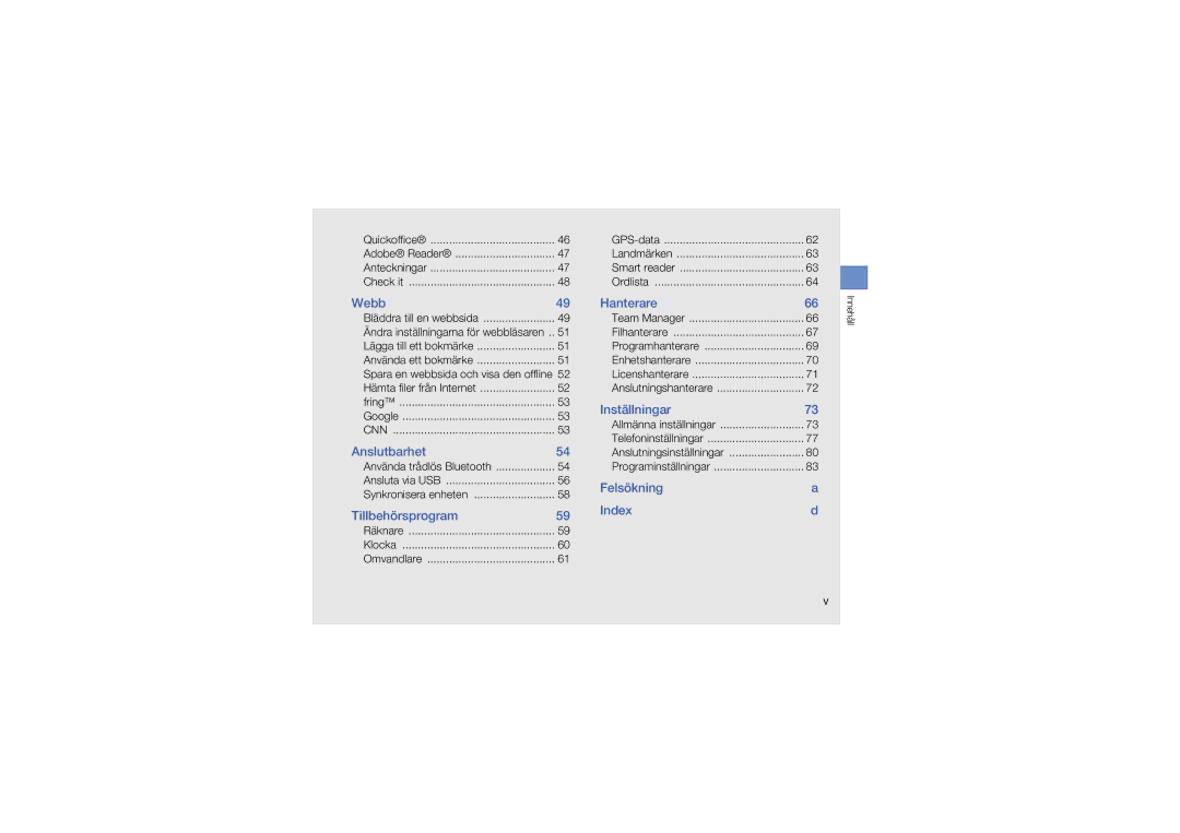 Samsung SGH-L870TSAXEE manual GPS-data, Check it Ordlista, Spara en webbsida och visa den offline, Klocka 