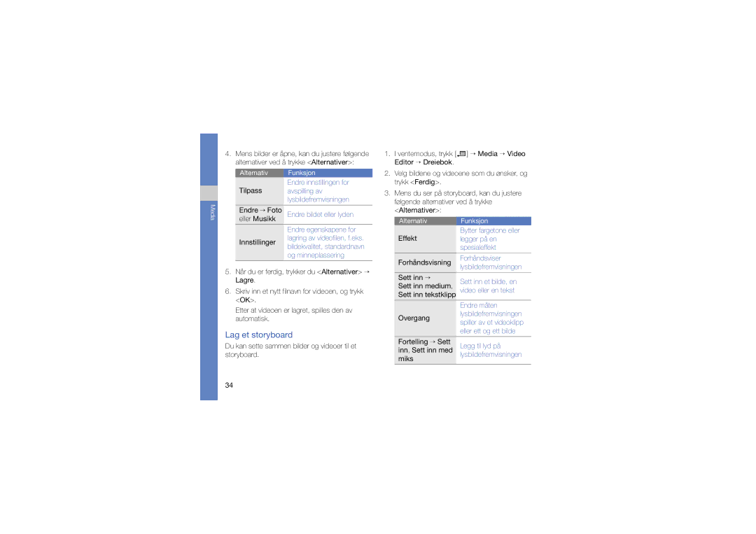 Samsung SGH-L870TSAXEE manual Lag et storyboard 