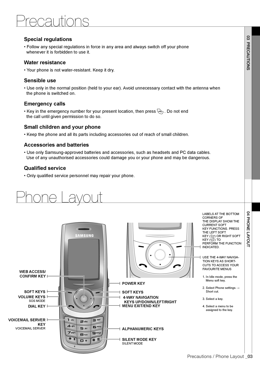 Samsung SGH-M600 quick start Phone Layout 