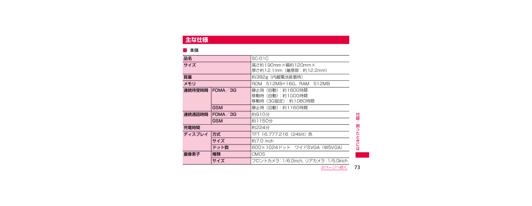 Samsung SGH-N023CWNDCM, SGH-N023ZWNDCM manual 主な仕様 