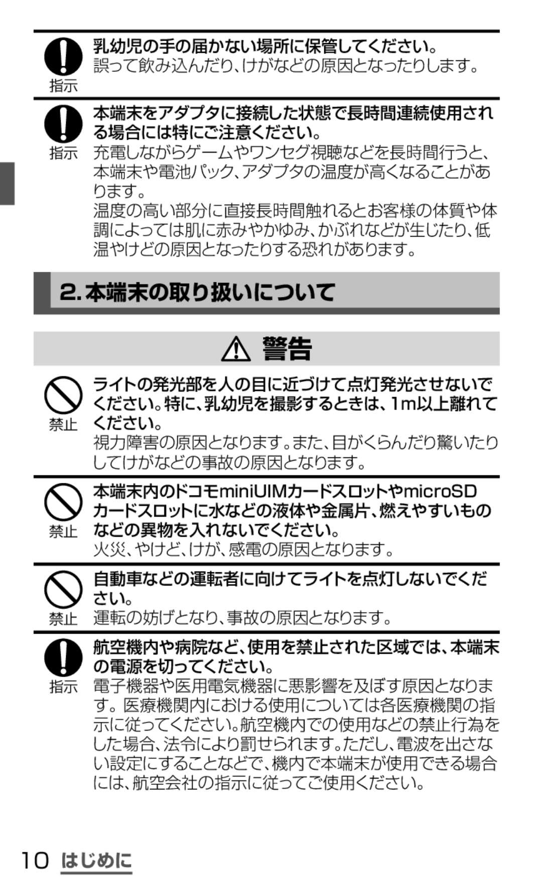 Samsung SGH-N064MB3DCM, SGH-N064RW3DCM manual 本端末の取り扱いについて, 10 はじめに 