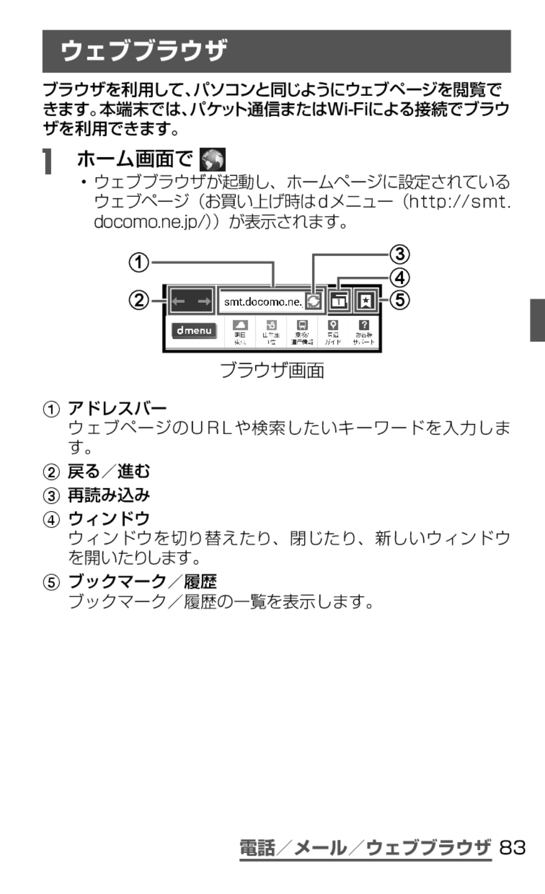 Samsung SGH-N075ZIEDCM, SGH-N075ZBEDCM, SGH-N075ZWEDCM manual ウェブブラウザ, ブラウザ画面 