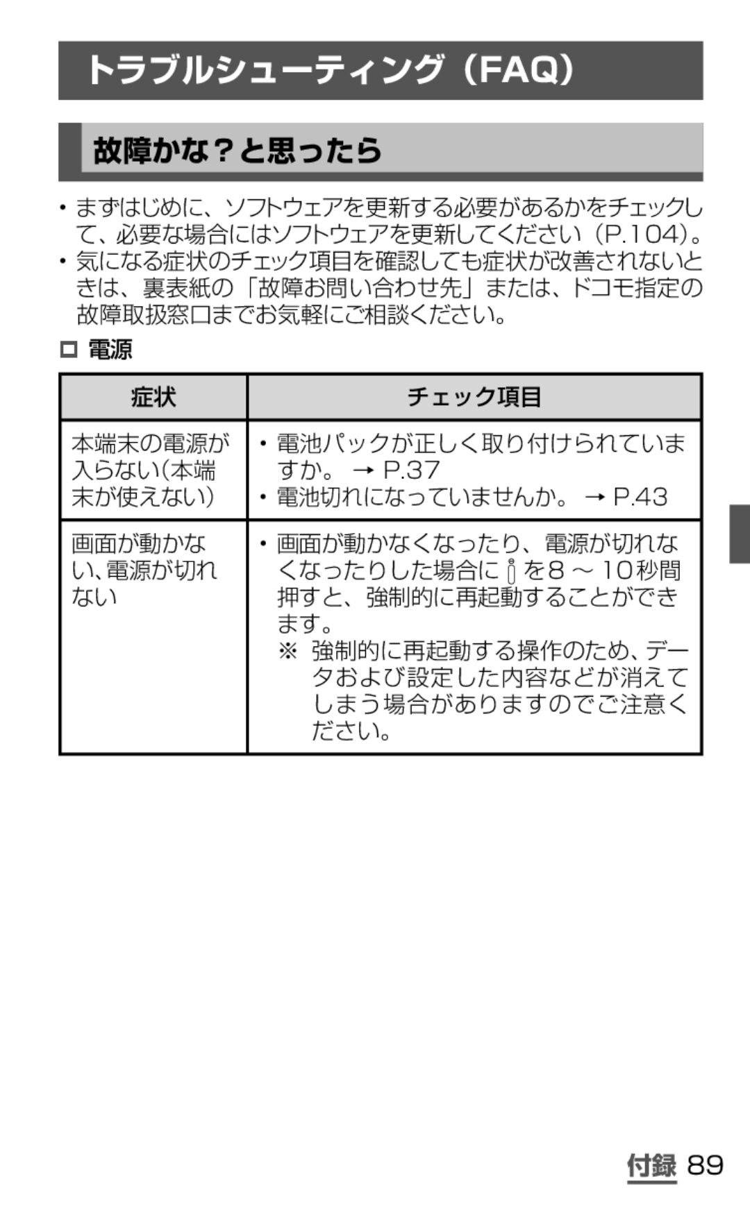 Samsung SGH-N075ZIEDCM, SGH-N075ZBEDCM, SGH-N075ZWEDCM manual トラブルシューティング（Faq）, 故障かな？と思ったら 