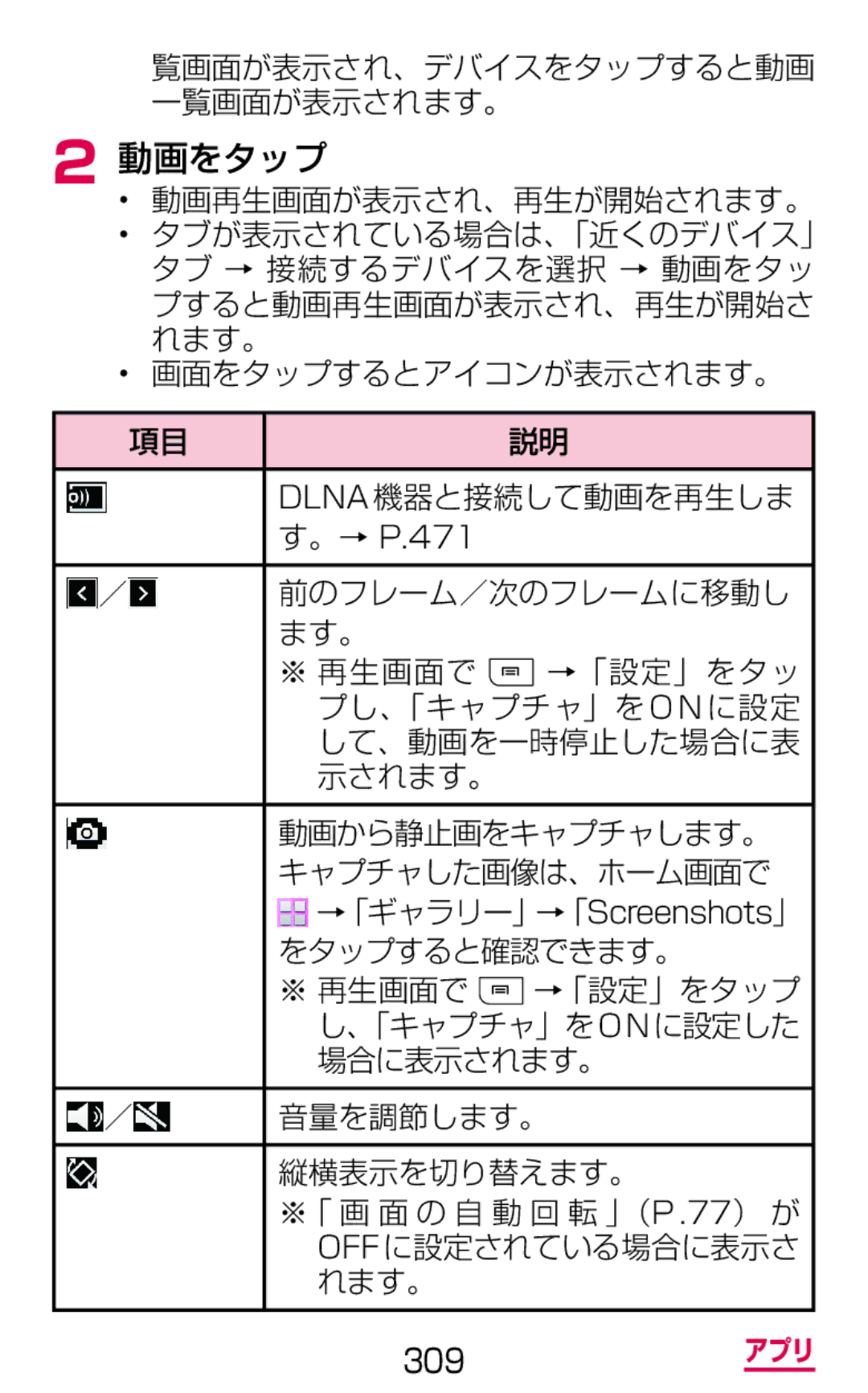 Samsung SGH-N075ZWEDCM, SGH-N075ZBEDCM, SGH-N075ZIEDCM manual 動画をタップ 