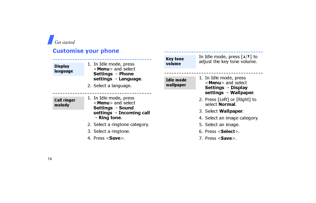 Samsung SGH-P260TSAFOP manual Customise your phone 