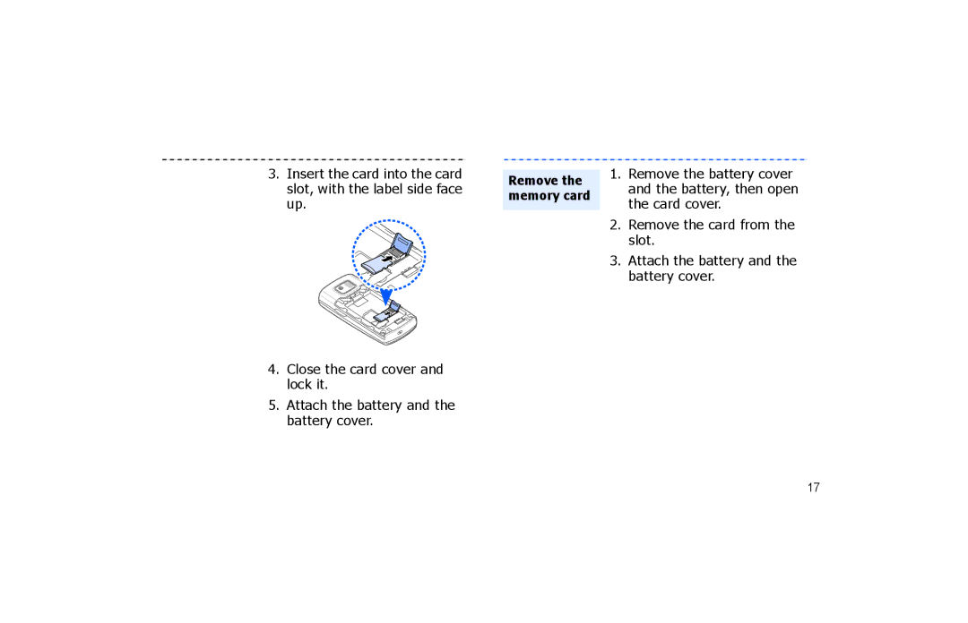 Samsung SGH-P260TSAFOP manual Remove the memory card 