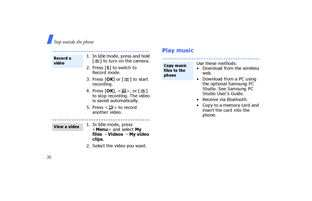 Samsung SGH-P260TSAFOP manual Play music 