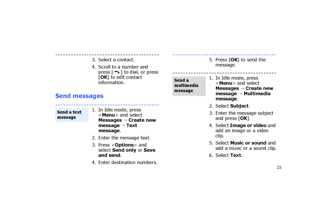 Samsung SGH-P260TSAFOP manual Send messages, Message → Multimedia 