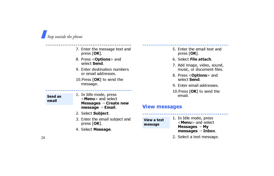 Samsung SGH-P260TSAFOP manual View messages, Send an, Message → Email, Select File attach 