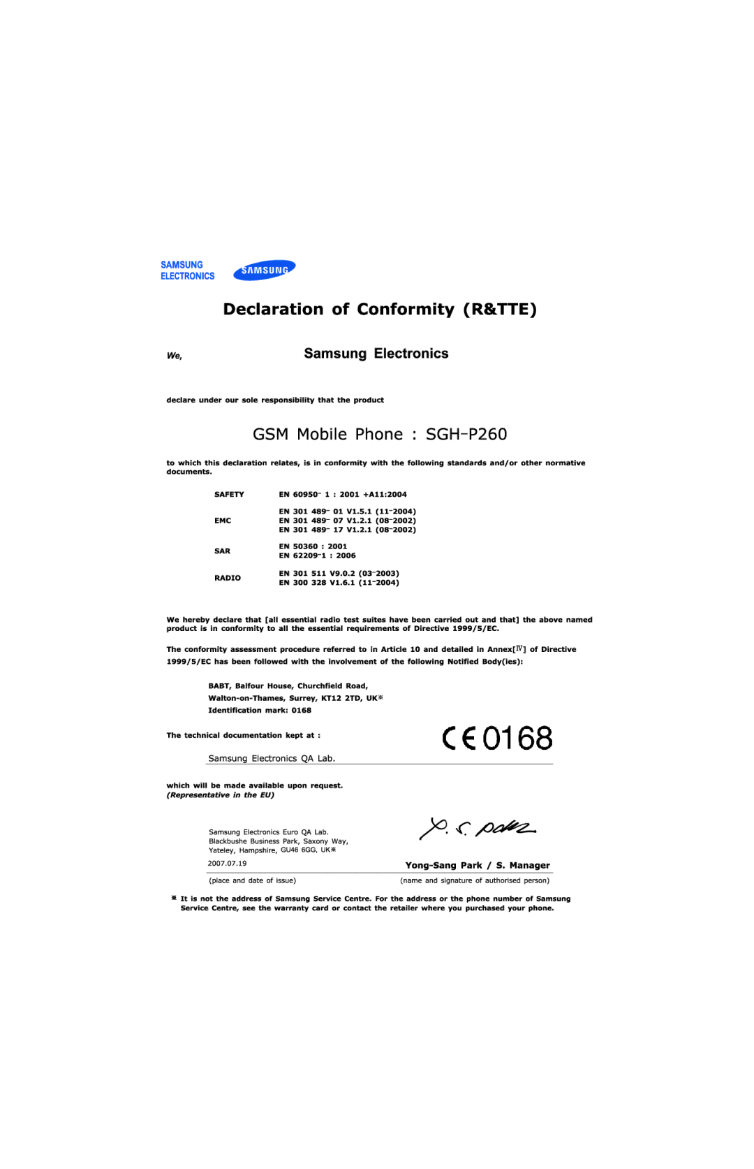 Samsung SGH-P260TSAFOP manual 