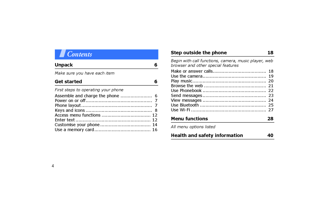 Samsung SGH-P260TSAFOP manual Contents 