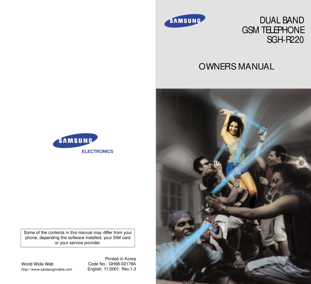 Samsung SGH-R220 owner manual Dual Band GSM Telephone 