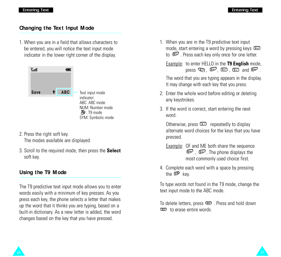 Samsung SGH-R220 owner manual Changing the Text Input Mode, Using the T9 Mode 