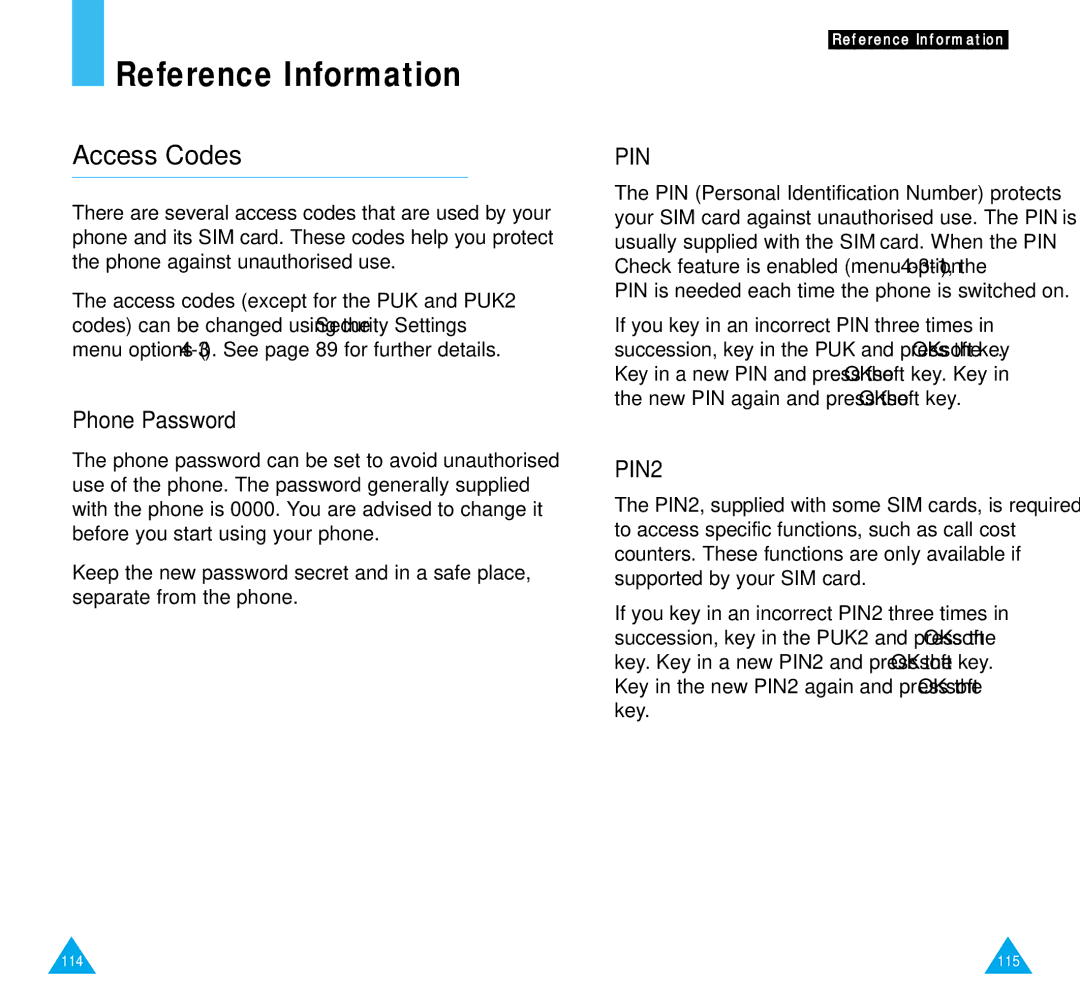 Samsung SGH-R220 owner manual Access Codes, Phone Password 