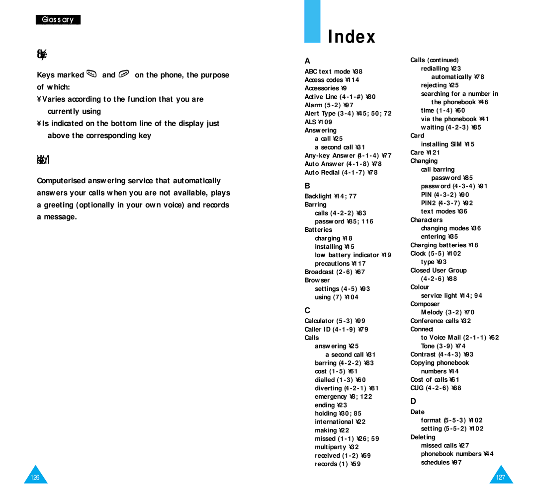 Samsung SGH-R220 owner manual Index, Soft Keys, Voice Mail 