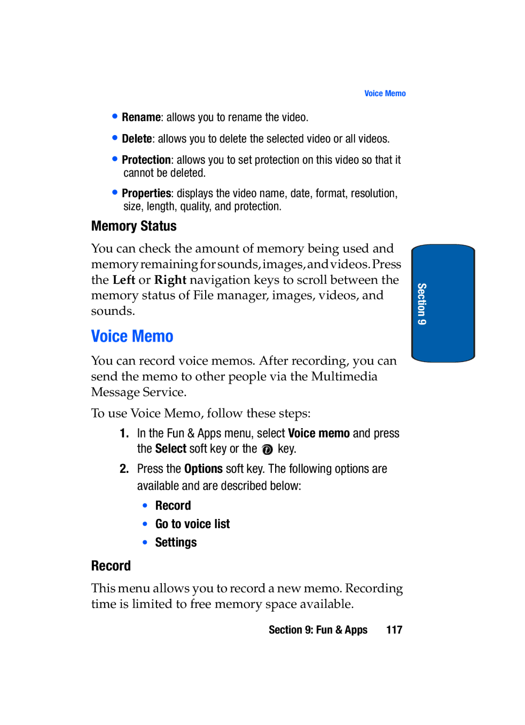 Samsung SGH-t309 manual Voice Memo, Record 