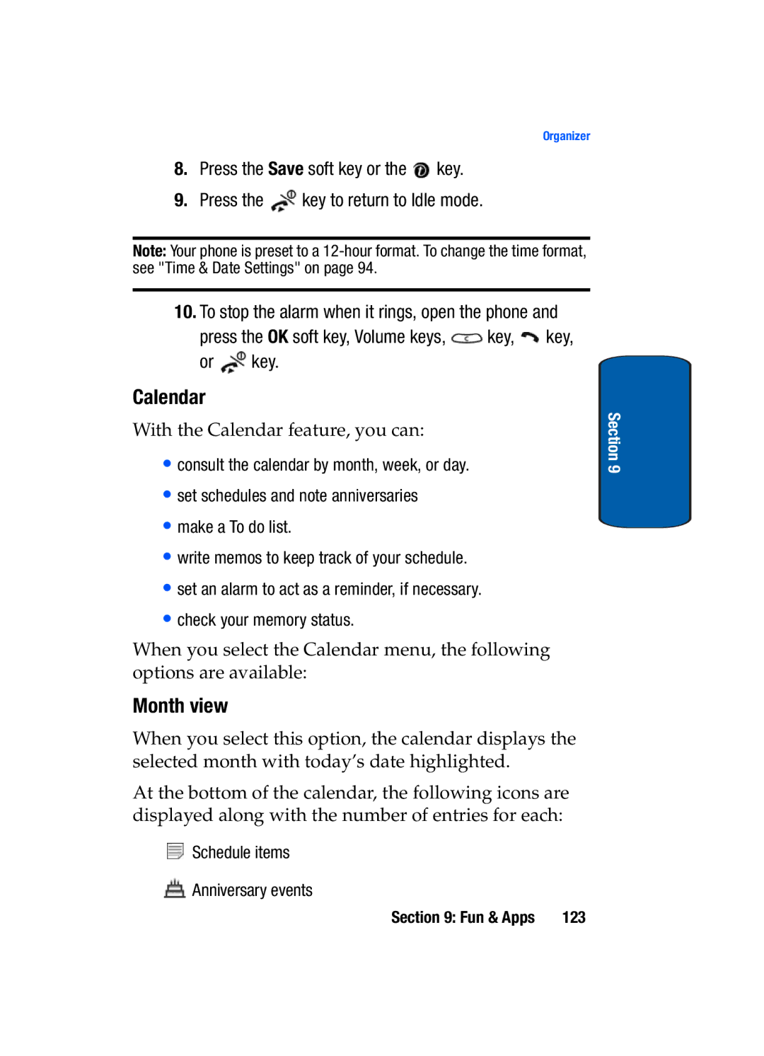 Samsung SGH-t309 manual Calendar, Month view, Or key 