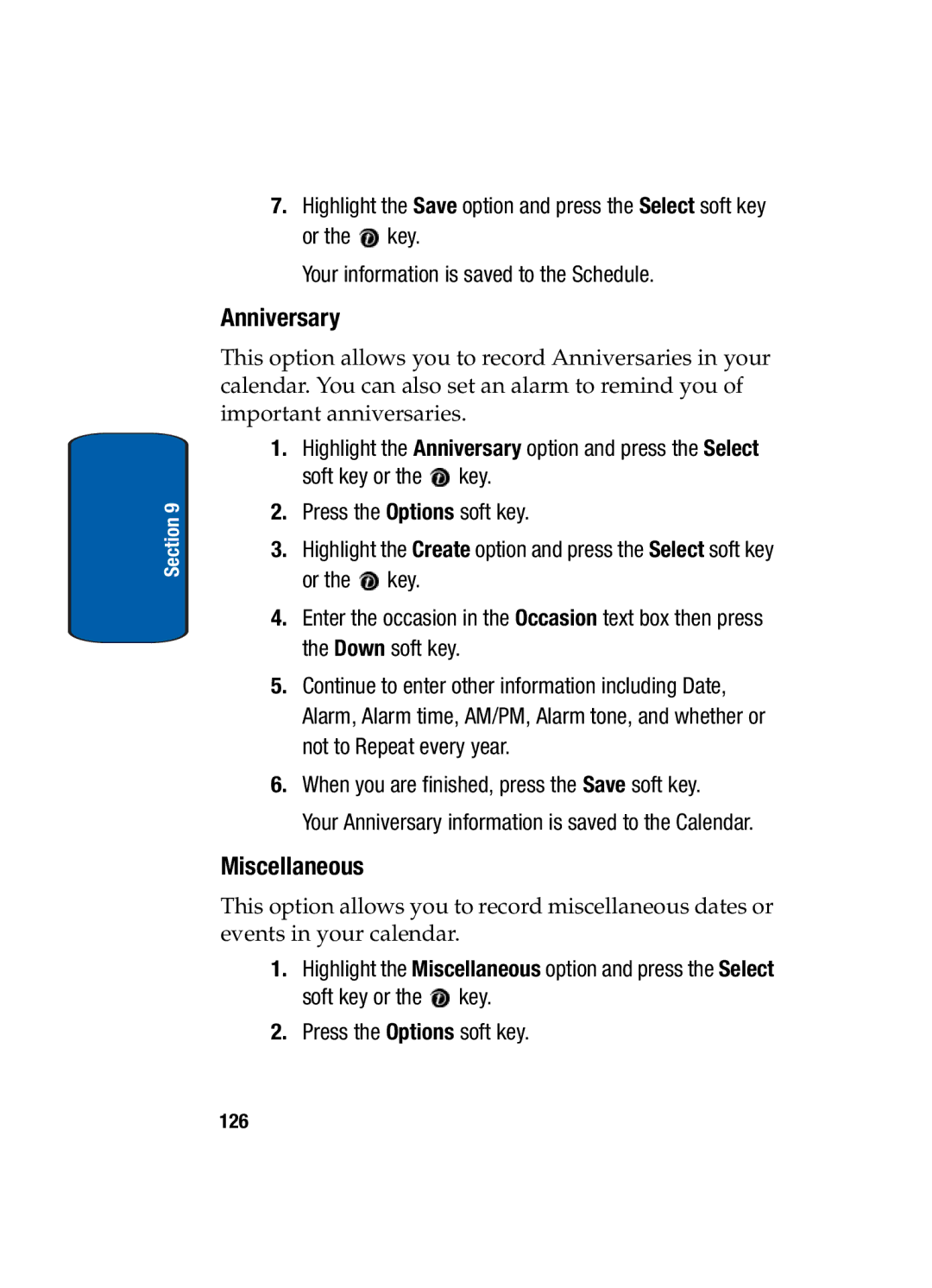 Samsung SGH-t309 manual Anniversary, Miscellaneous 