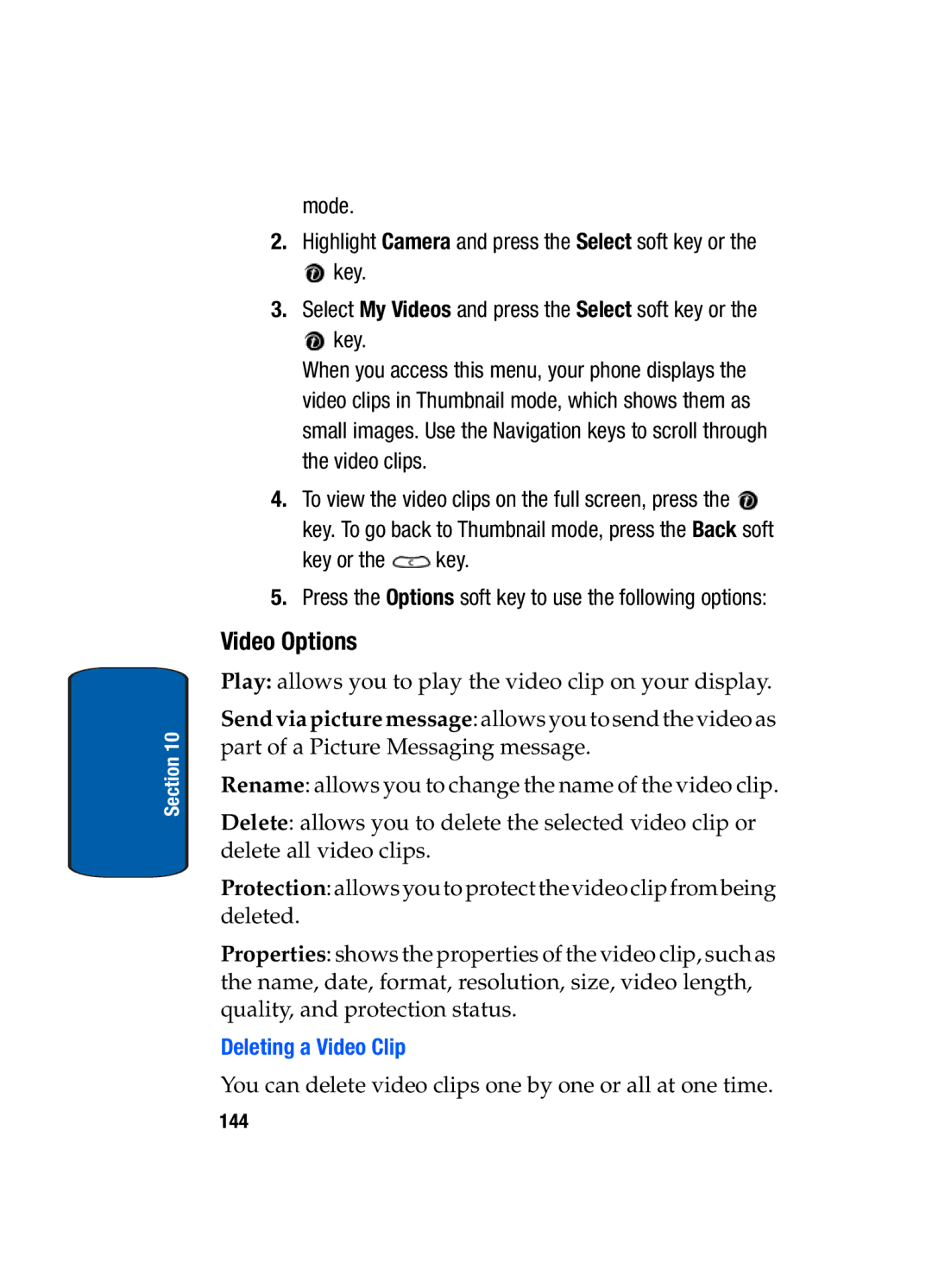 Samsung SGH-t309 manual Video Options, Deleting a Video Clip 