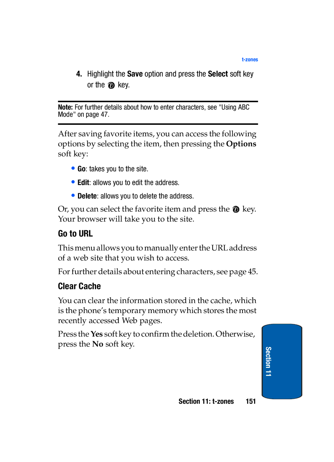 Samsung SGH-t309 manual Go to URL, Clear Cache 