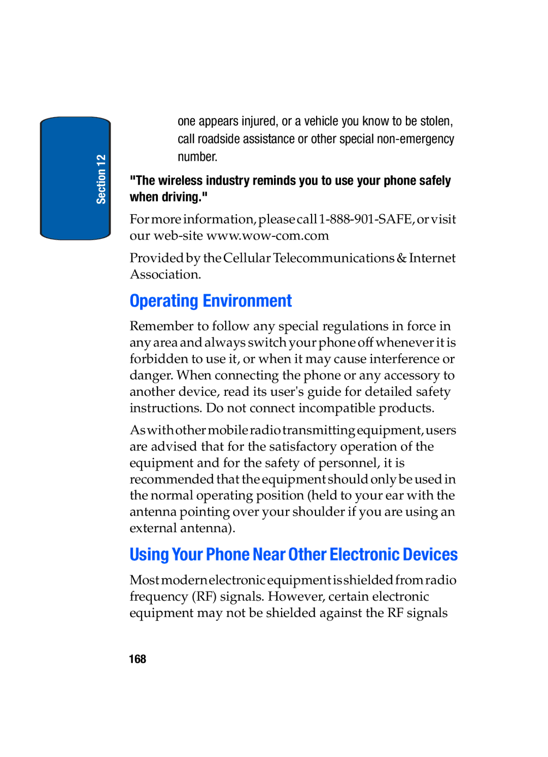 Samsung SGH-t309 manual Operating Environment, Using Your Phone Near Other Electronic Devices 