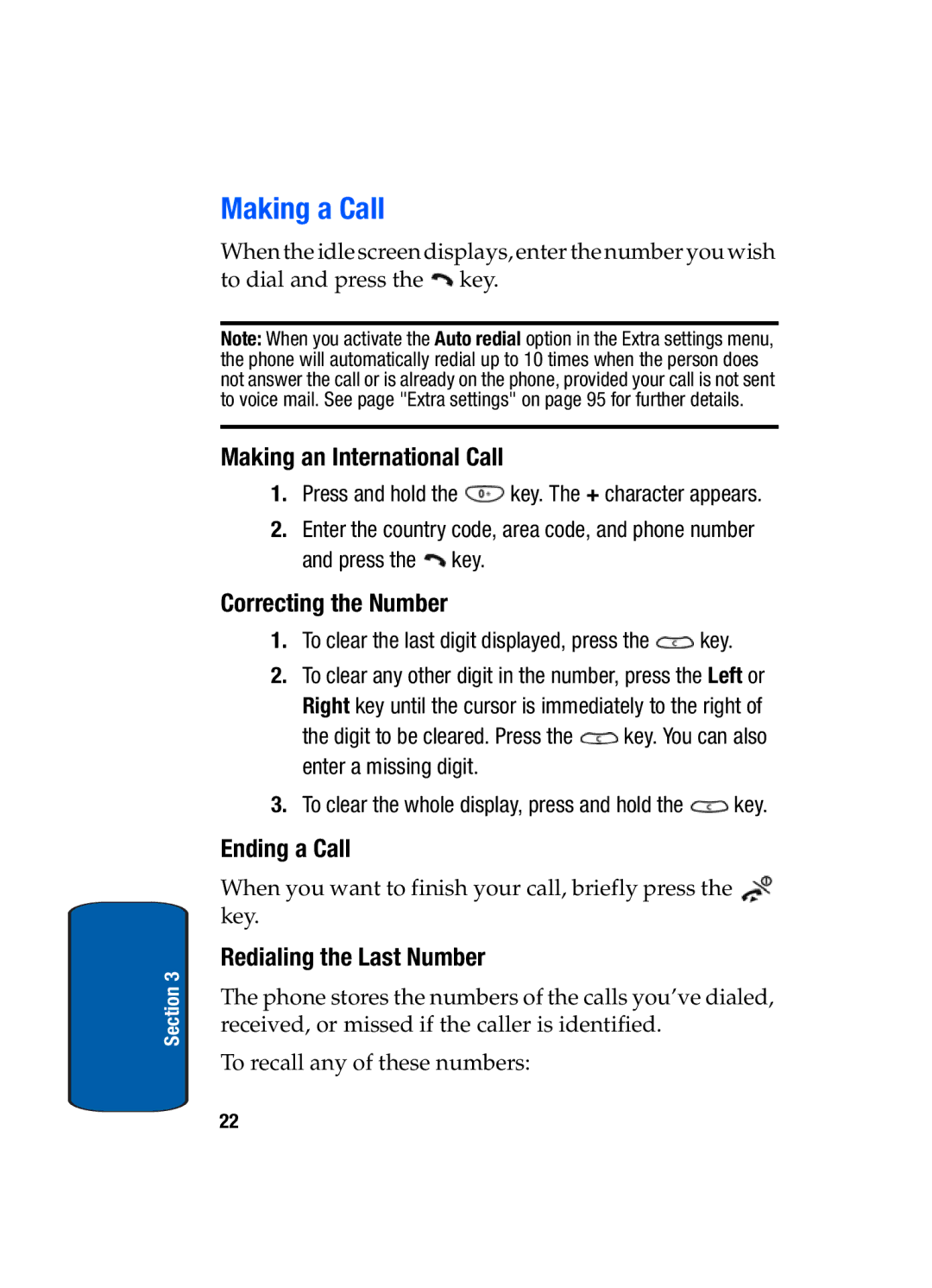 Samsung SGH-t309 manual Making a Call, Making an International Call, Correcting the Number, Ending a Call 