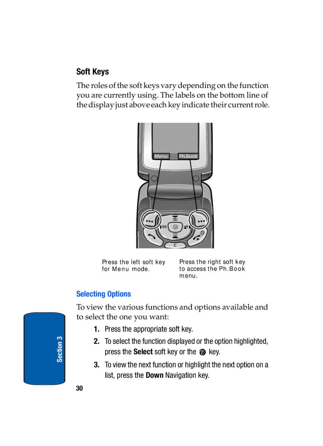 Samsung SGH-t309 manual Soft Keys, Press the appropriate soft key 