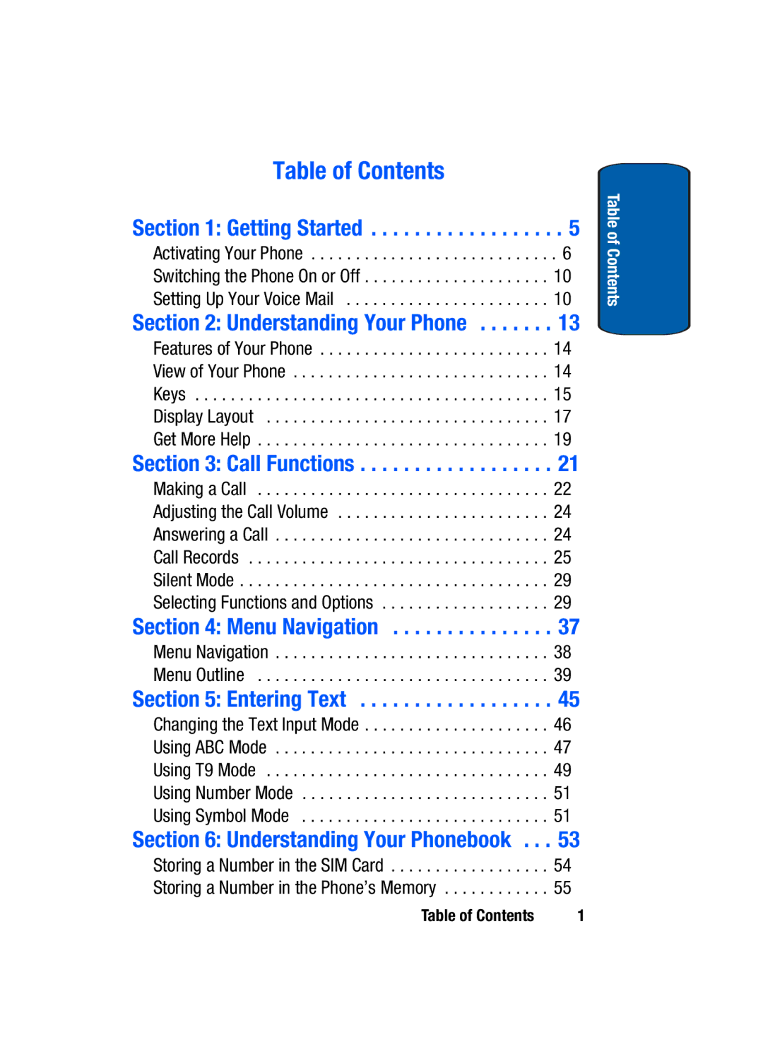 Samsung SGH-t309 manual Table of Contents 