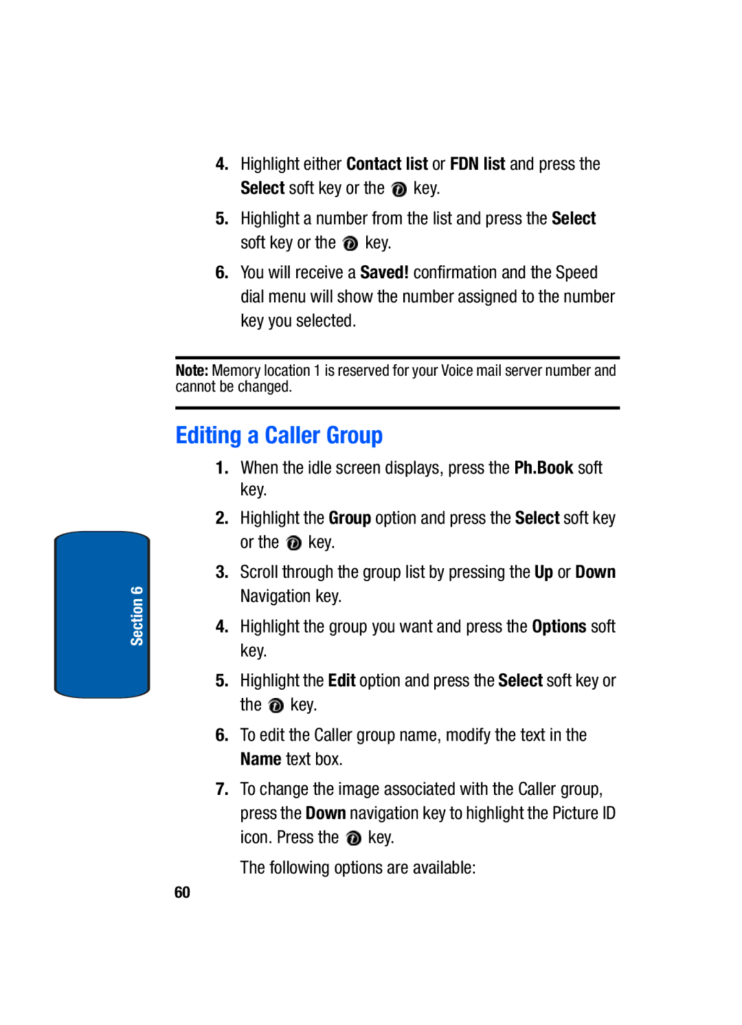 Samsung SGH-t309 manual Editing a Caller Group 