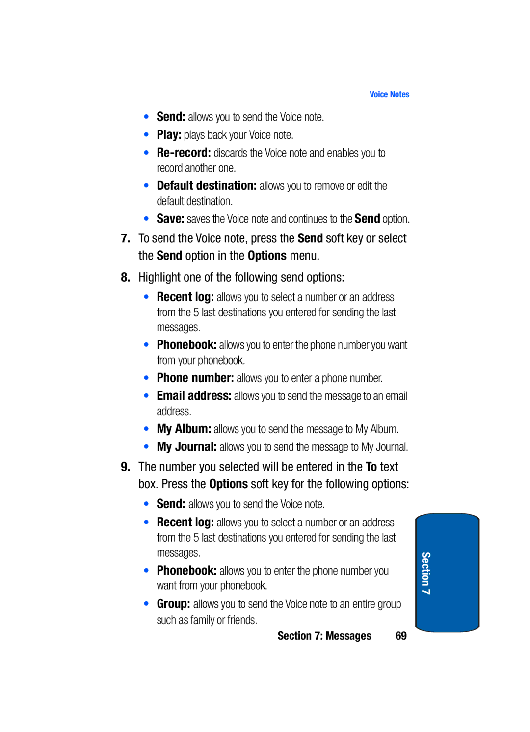 Samsung SGH-t309 manual Highlight one of the following send options 