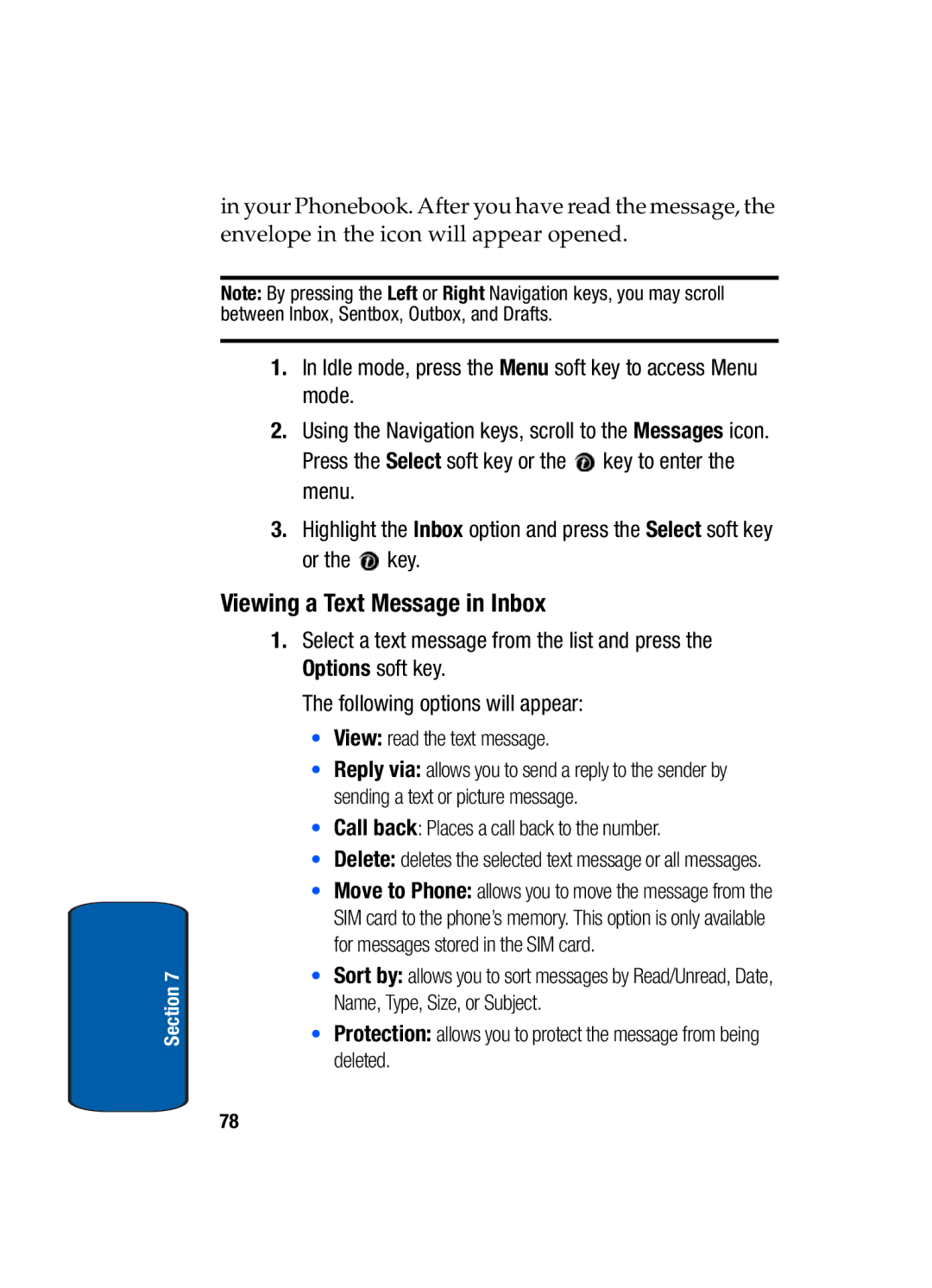 Samsung SGH-t309 manual Viewing a Text Message in Inbox 