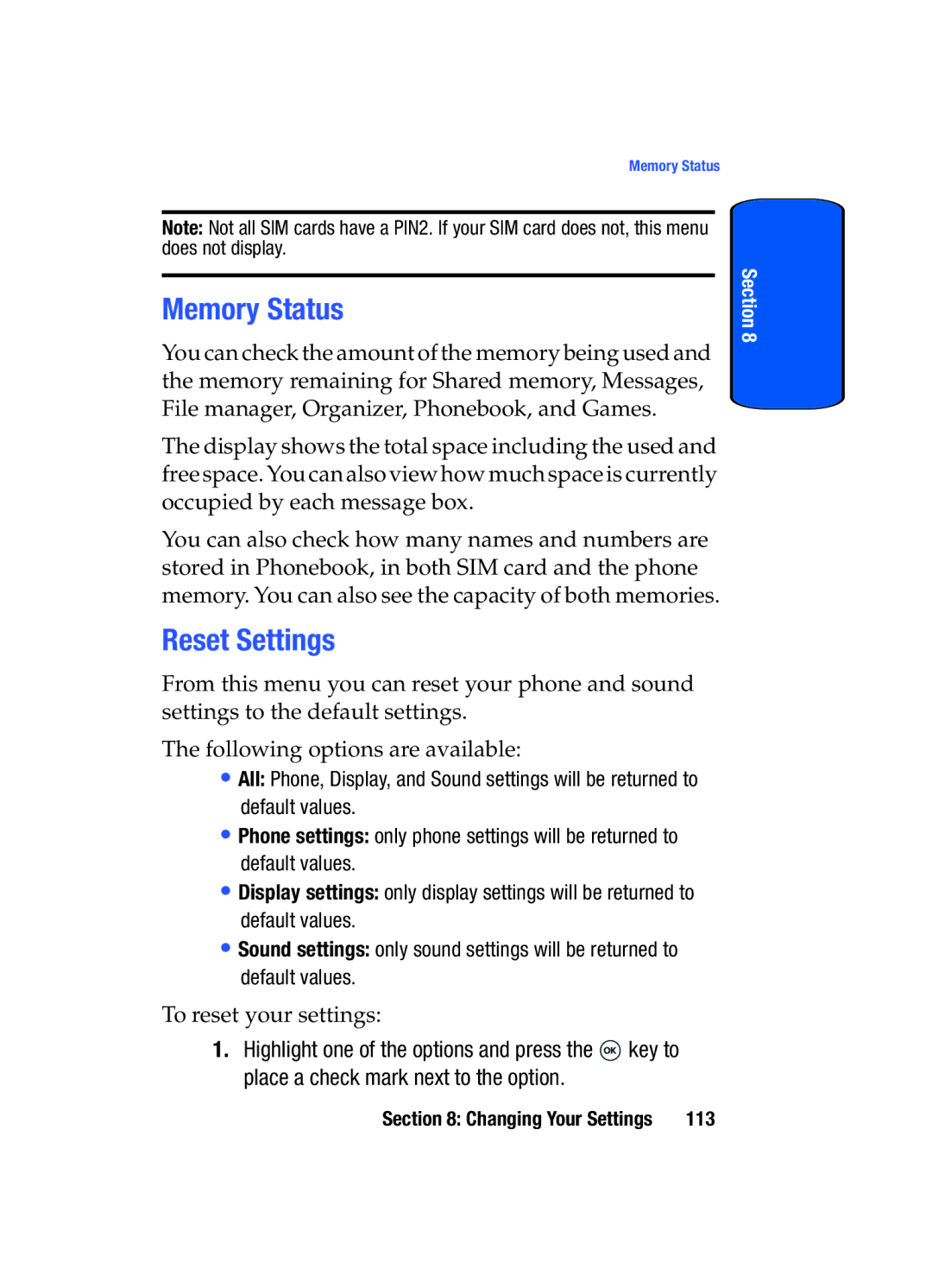 Samsung SGH-t509s manual Reset Settings, To reset your settings 