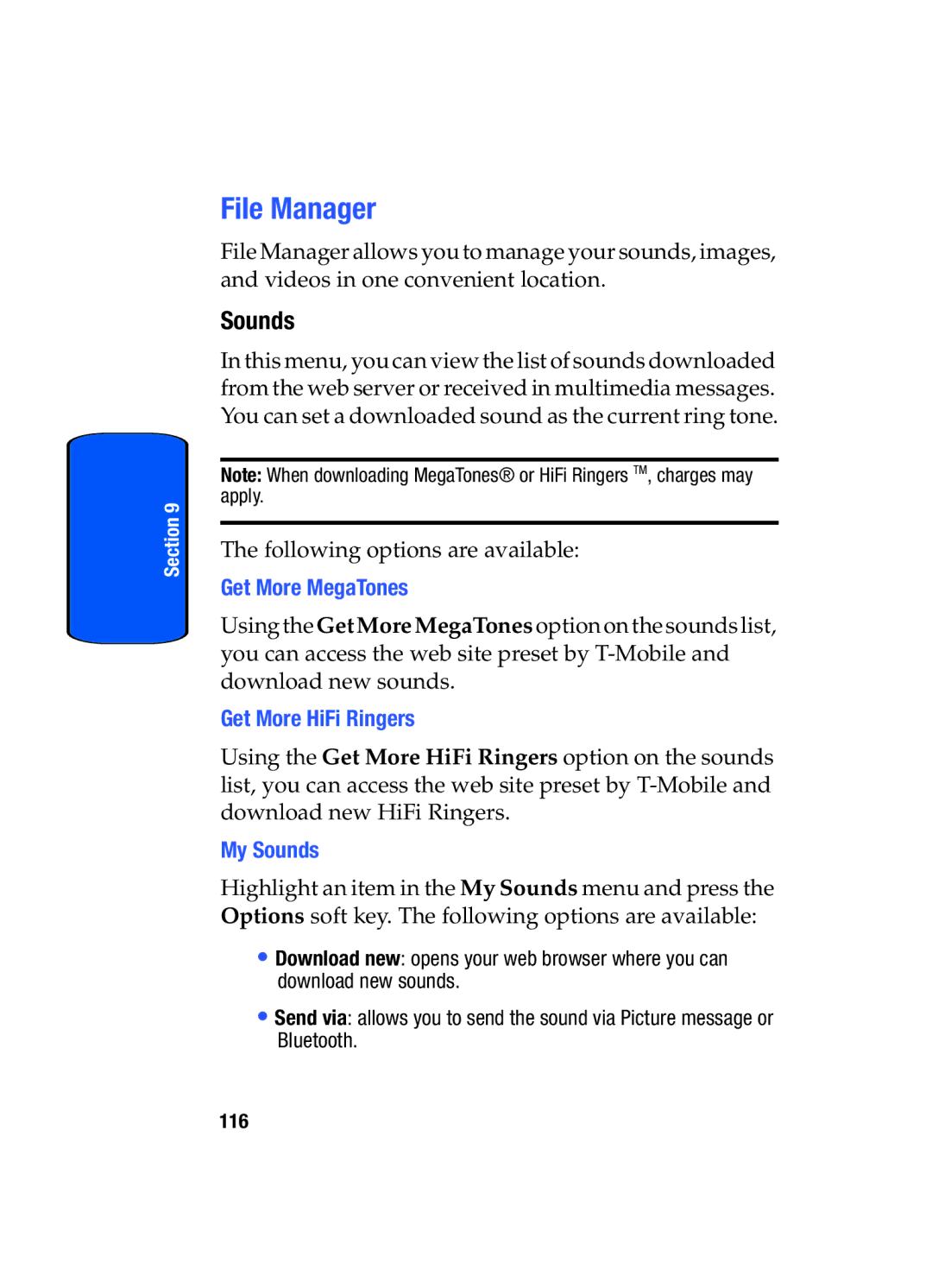 Samsung SGH-t509s manual File Manager, My Sounds 