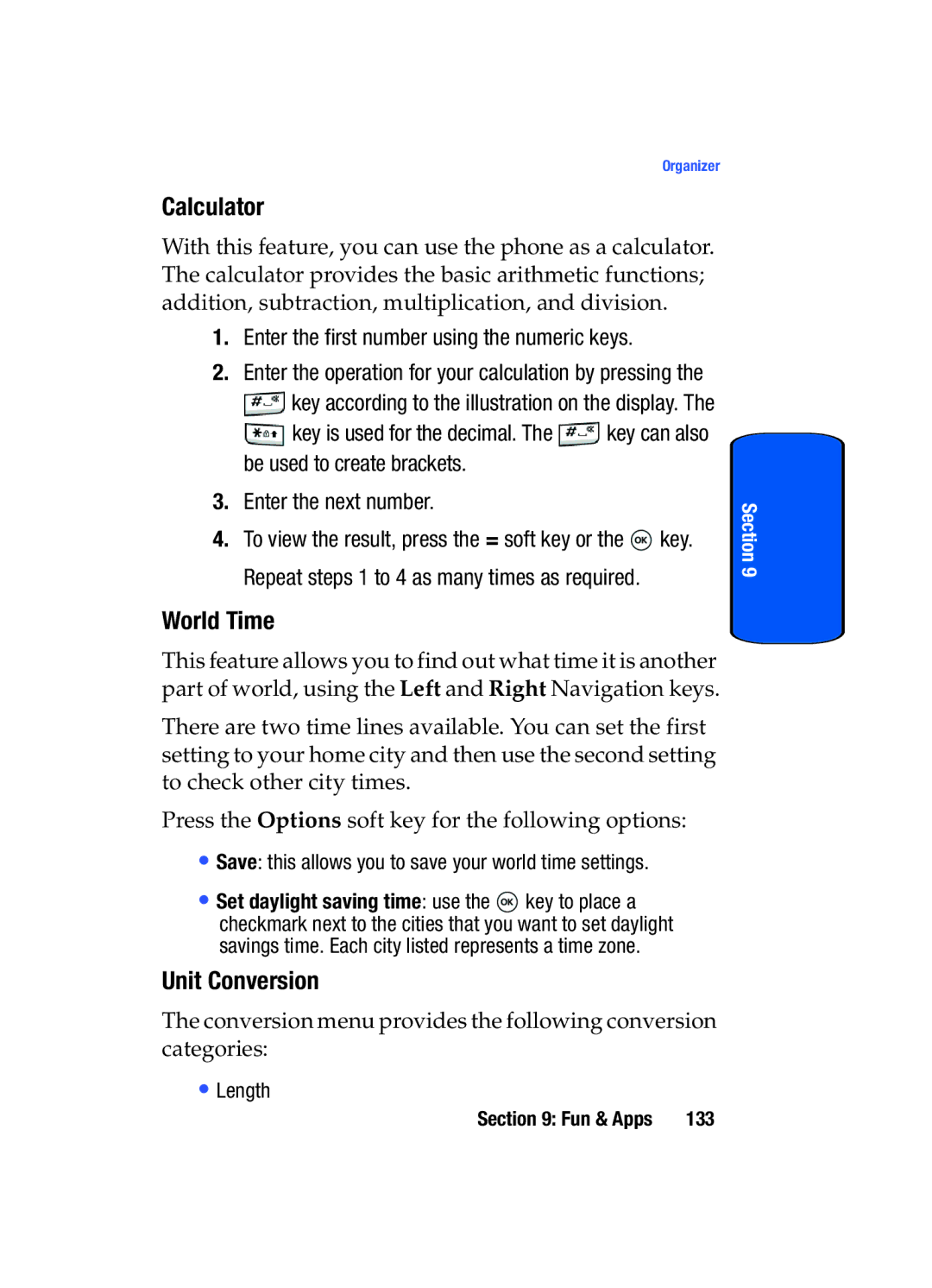 Samsung SGH-t509s manual Calculator, World Time, Unit Conversion, Enter the first number using the numeric keys 