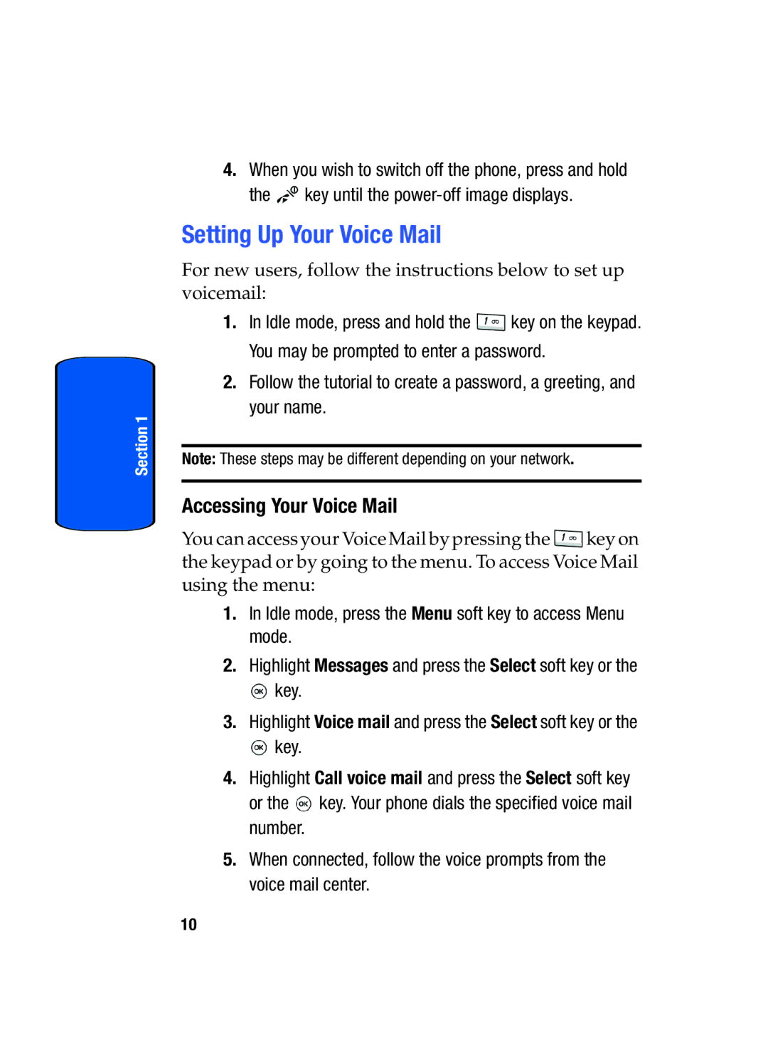 Samsung SGH-t509s manual Setting Up Your Voice Mail, Accessing Your Voice Mail 