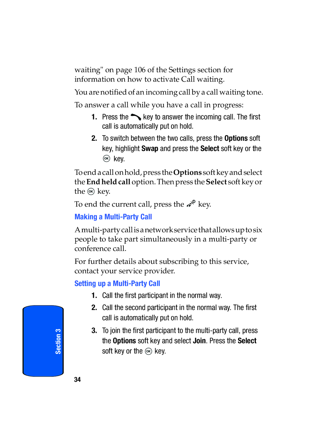 Samsung SGH-t509s Making a Multi-Party Call, Setting up a Multi-Party Call, Call the first participant in the normal way 