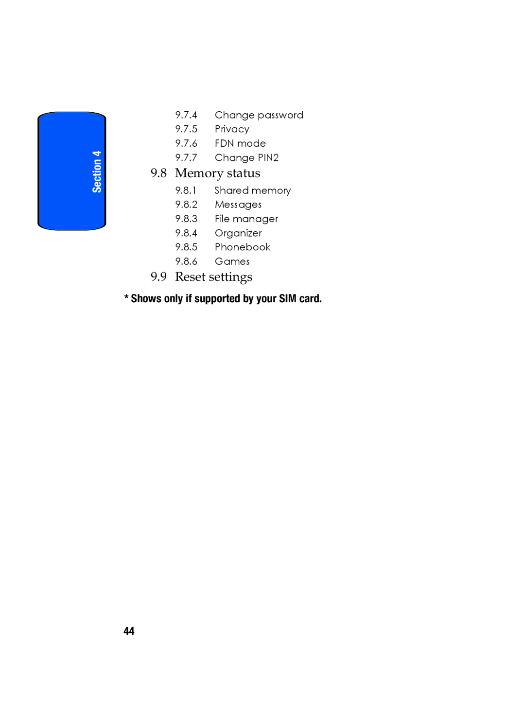 Samsung SGH-t509s manual Reset settings 