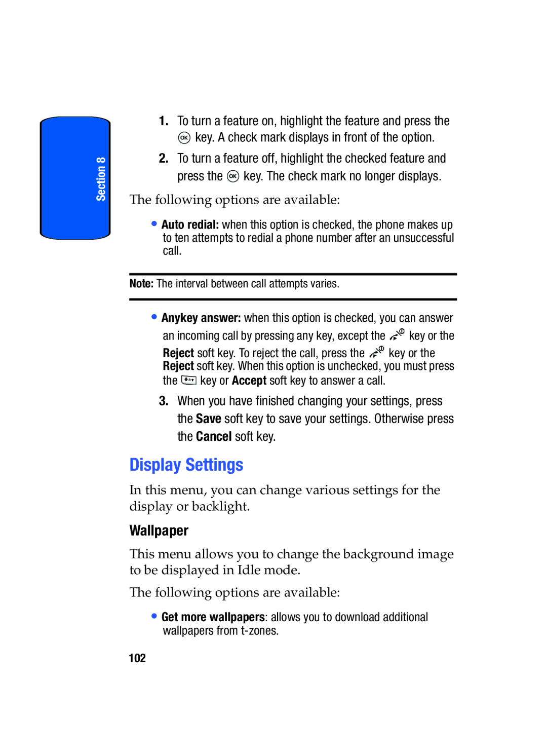 Samsung SGH-T509TSATMB manual Display Settings, Wallpaper 