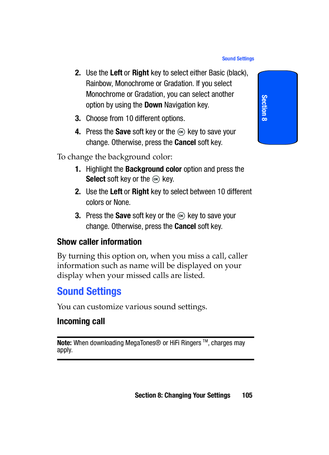 Samsung SGH-T509TSATMB manual Sound Settings, Show caller information, Incoming call, Choose from 10 different options 