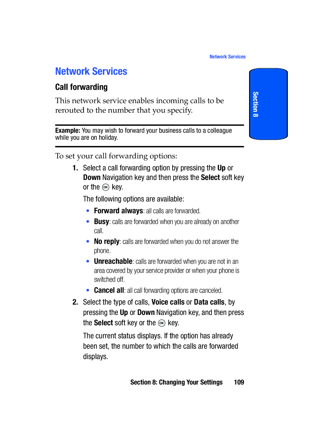 Samsung SGH-T509TSATMB manual Network Services, Call forwarding 