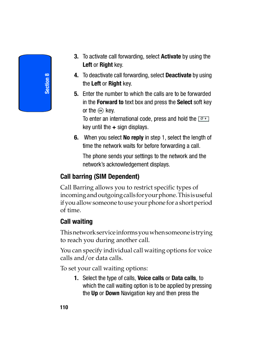 Samsung SGH-T509TSATMB manual Call barring SIM Dependent, Call waiting 