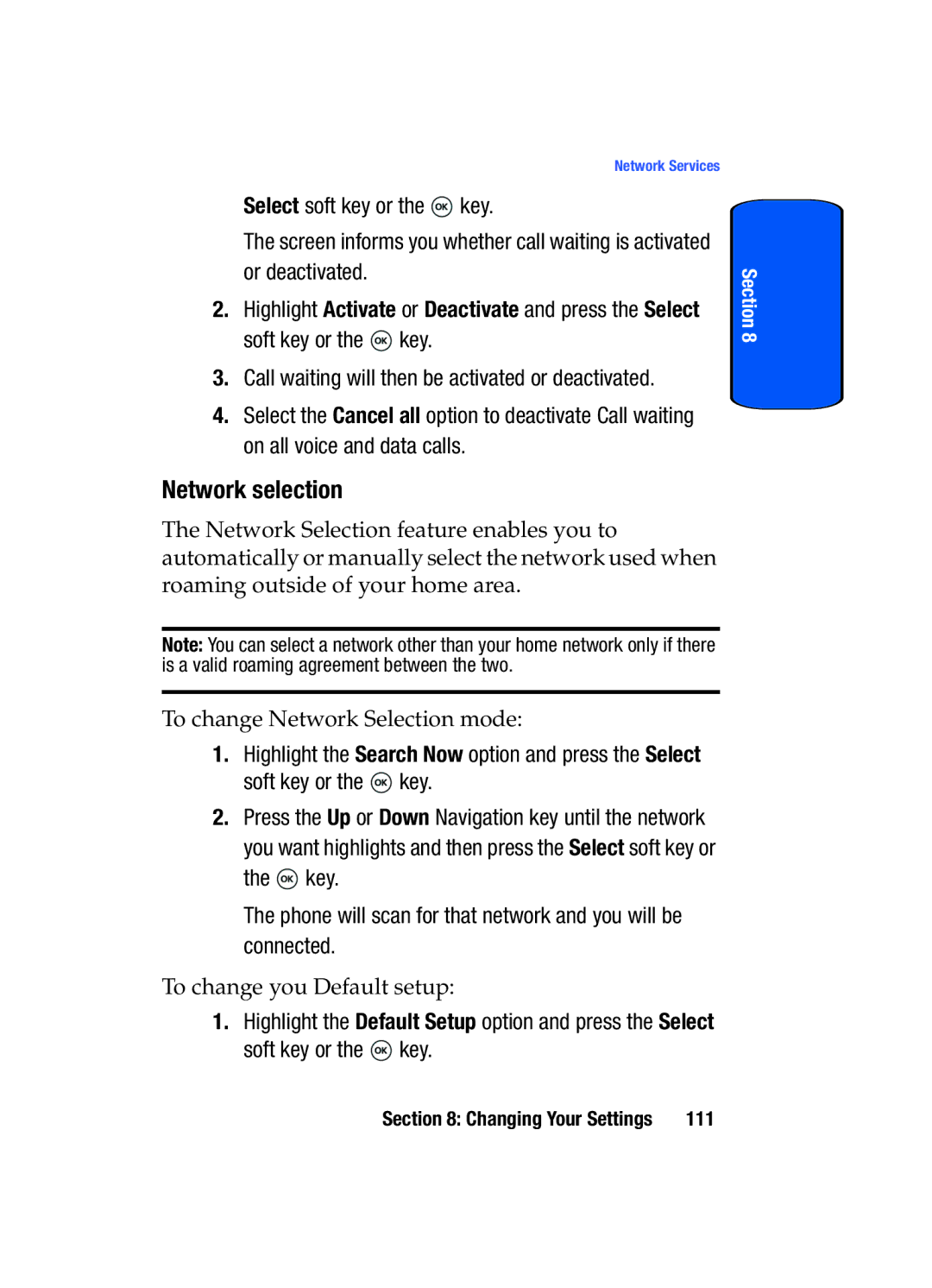 Samsung SGH-T509TSATMB manual Network selection 