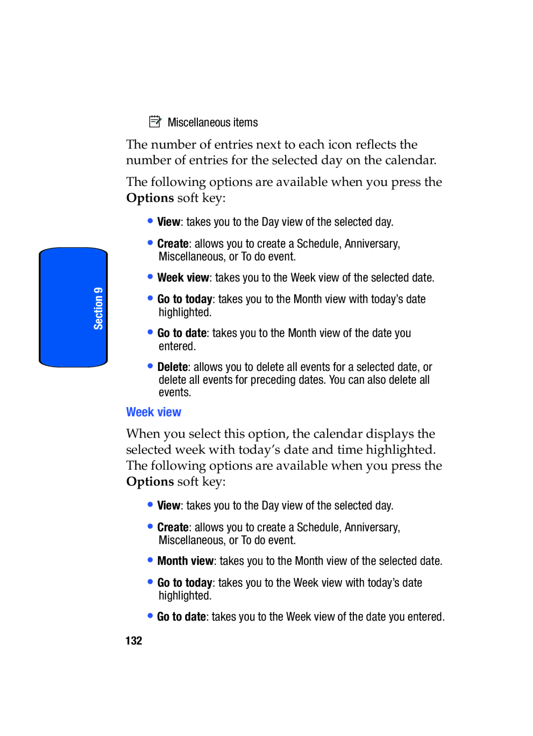 Samsung SGH-T509TSATMB manual Week view, 132 